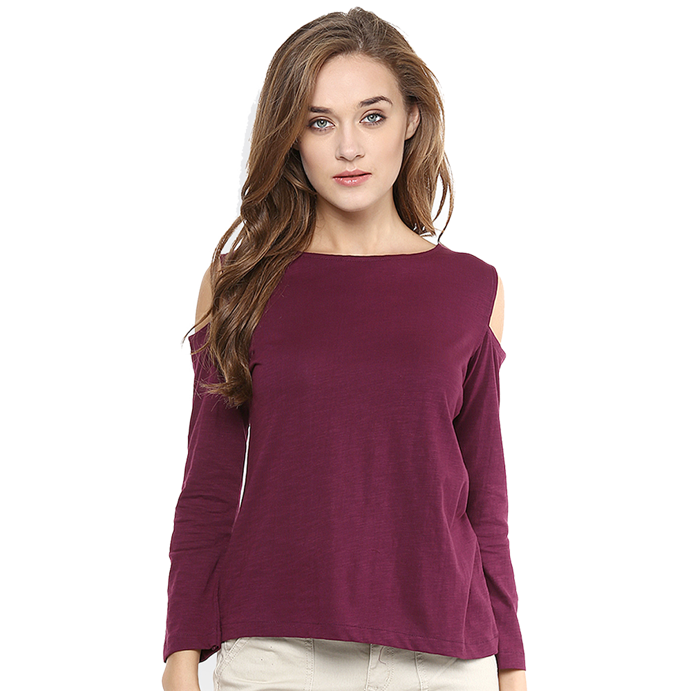 maroon off shoulder t-shirt