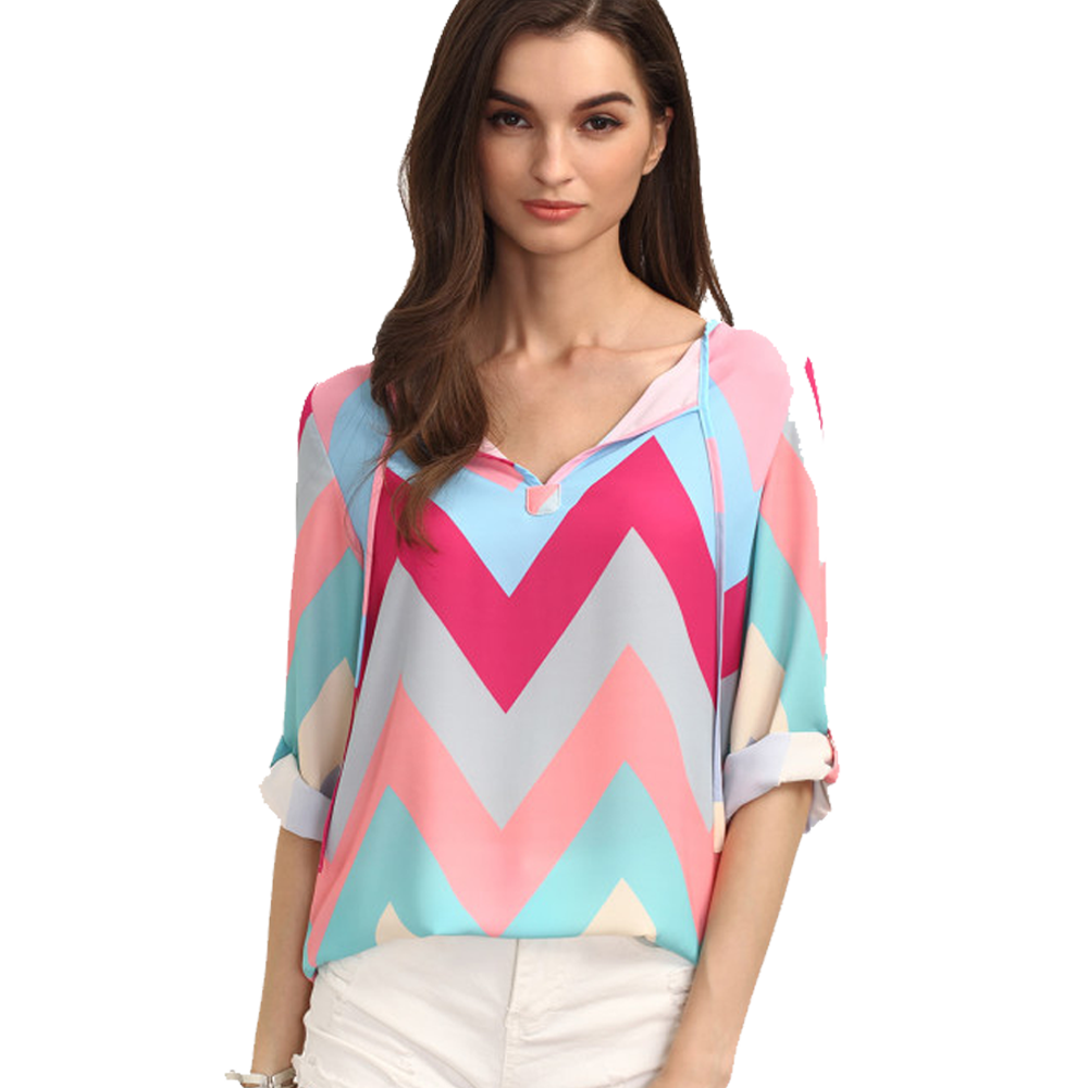 Zig-Zag Print Rolled Sleeve top