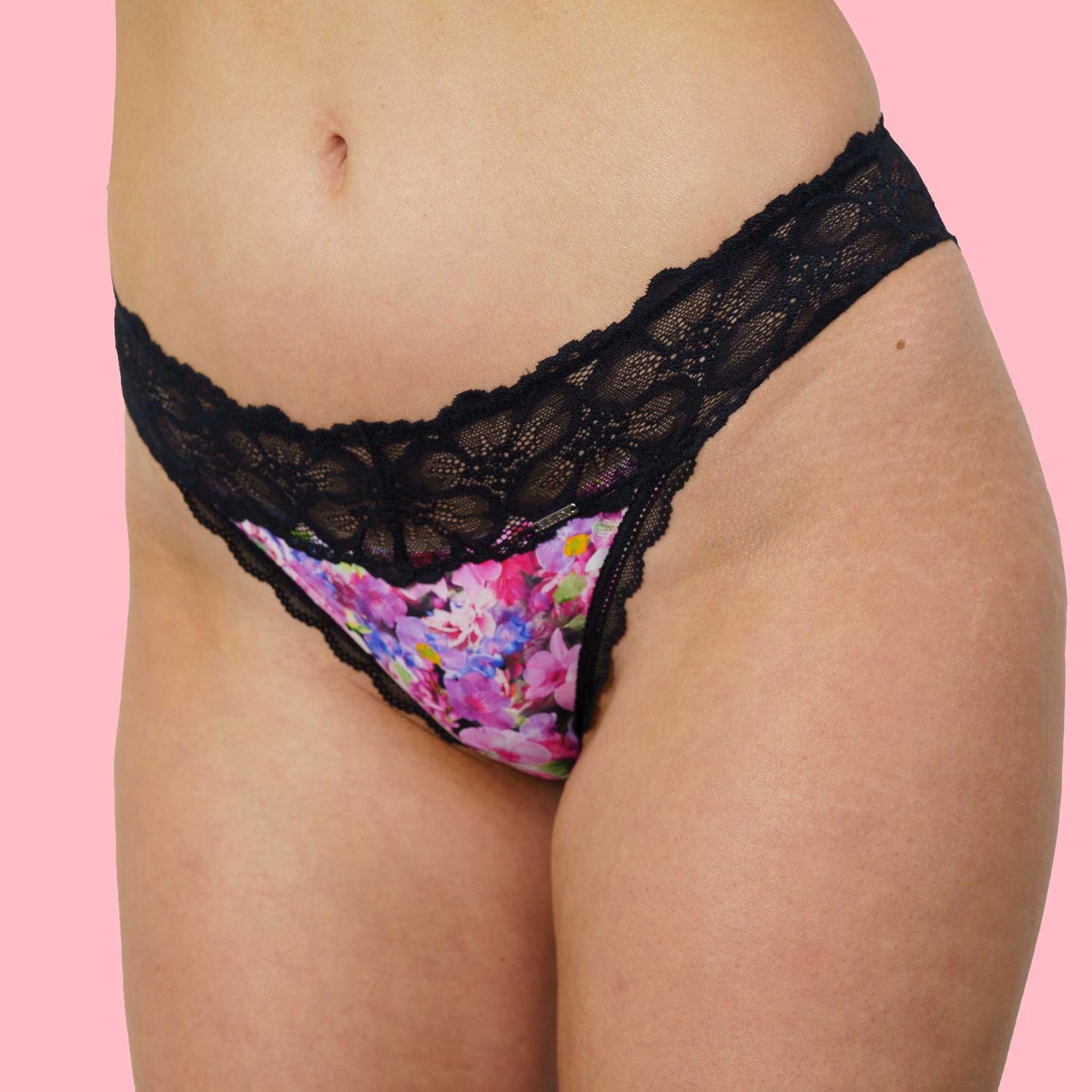 Microfibre & Lace Black Floral Bikini