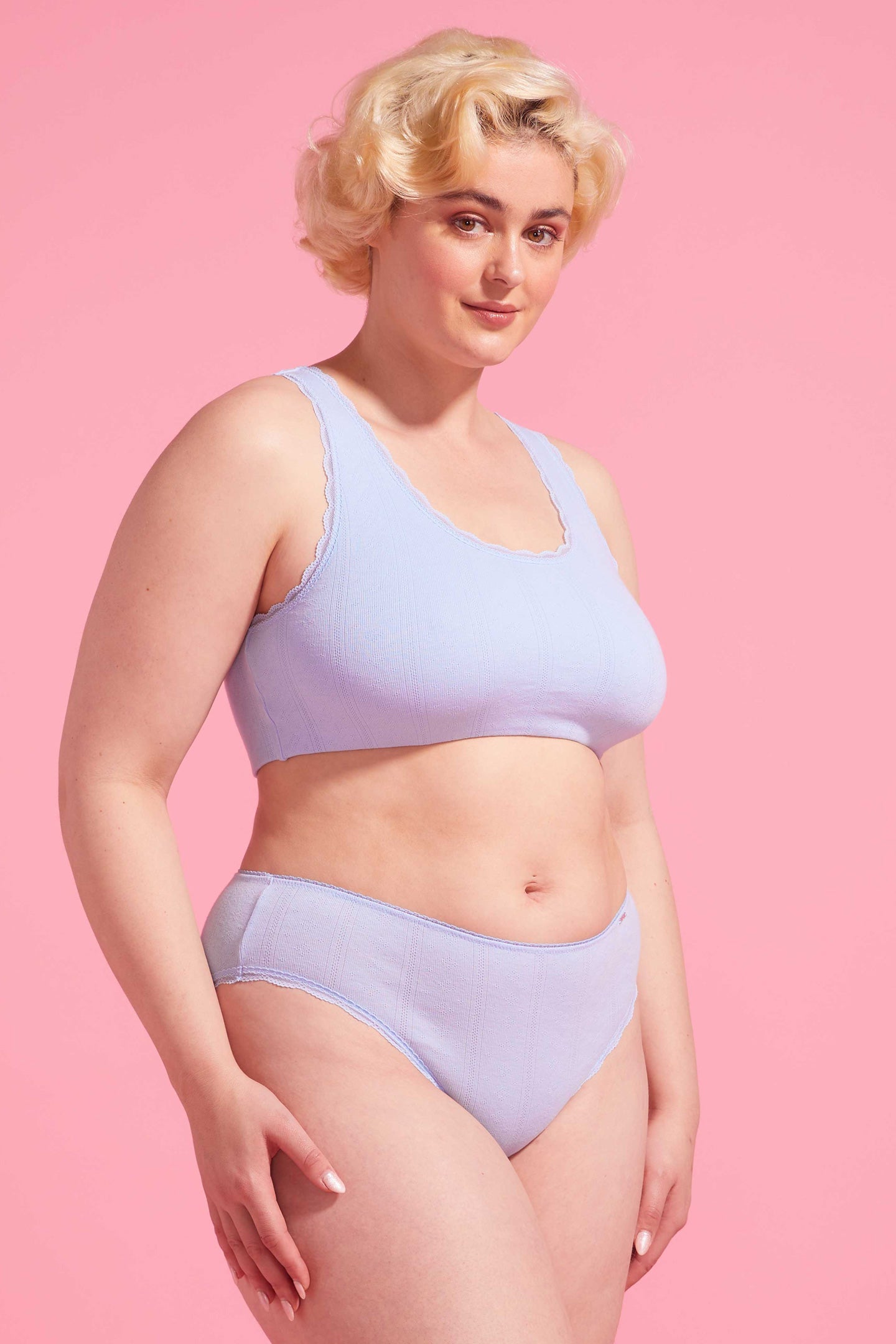 Charlotte Bell Blue Cotton Pointelle High Leg Bikini