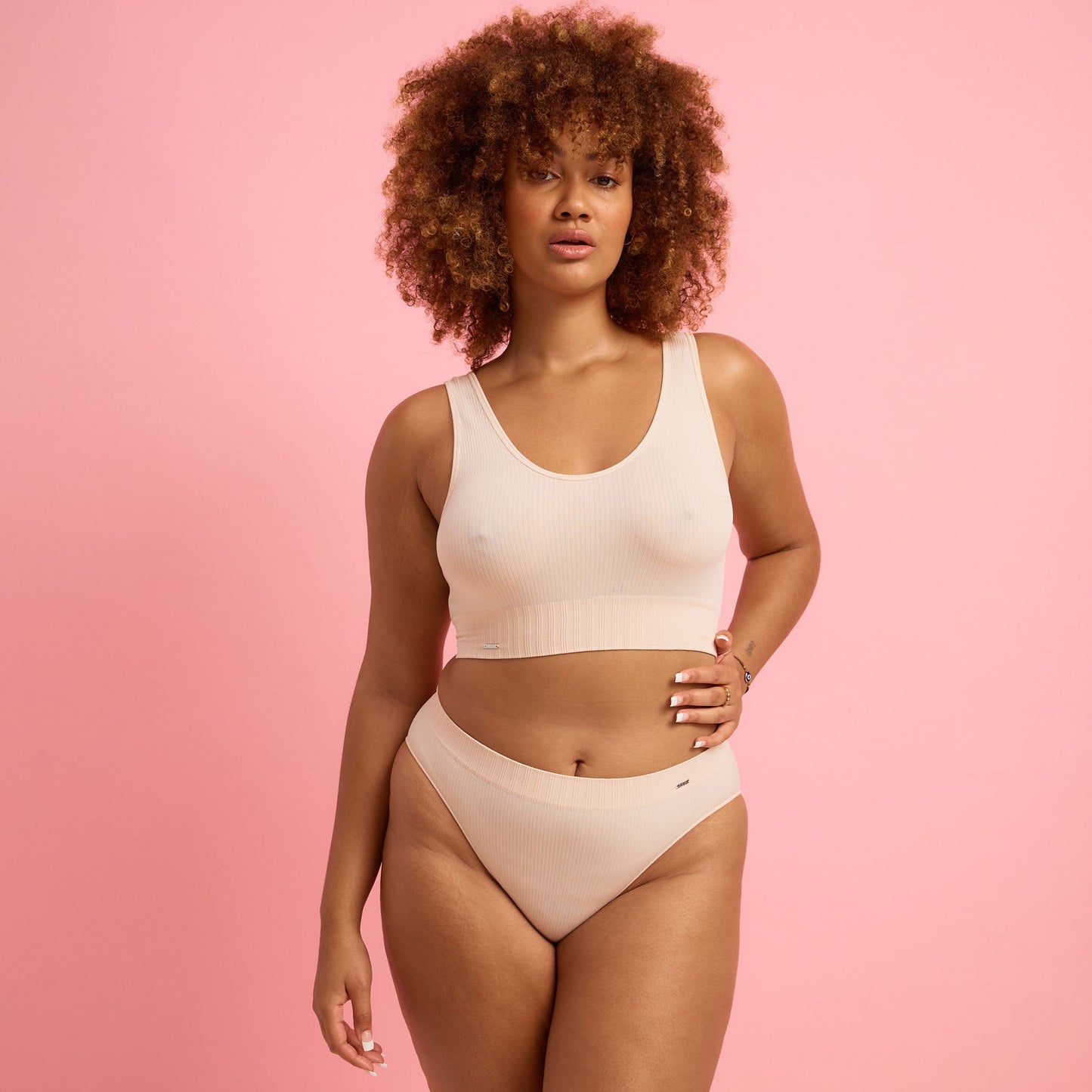 Taupe Ribbed Seamfree High Leg Bikini Set