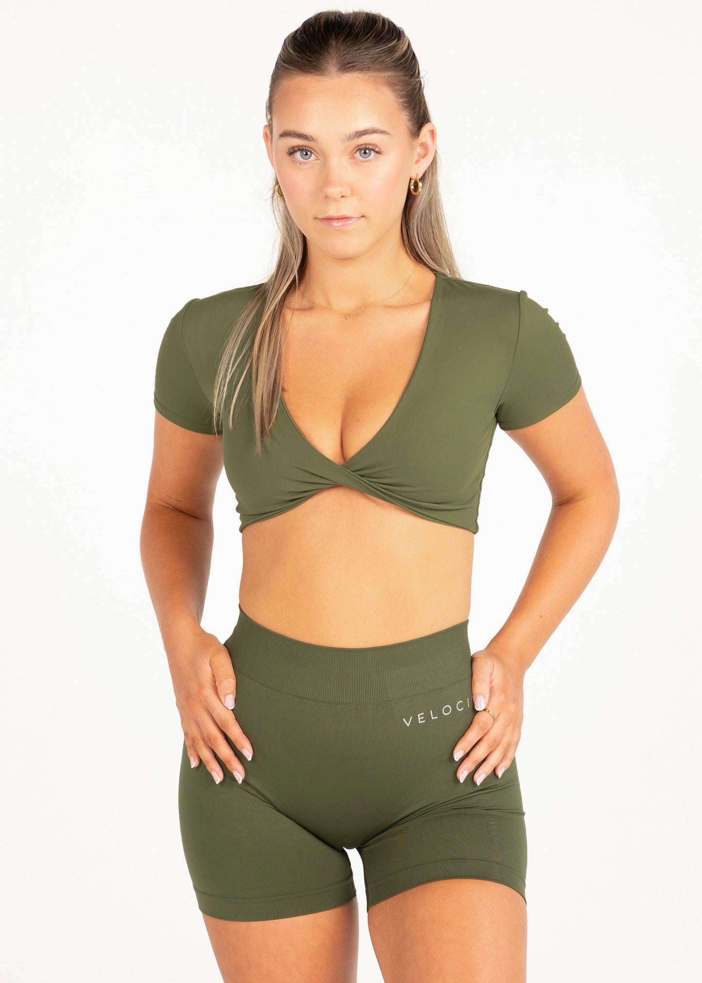 SHORT SLEEVE TWIST CROP - OLIVE
