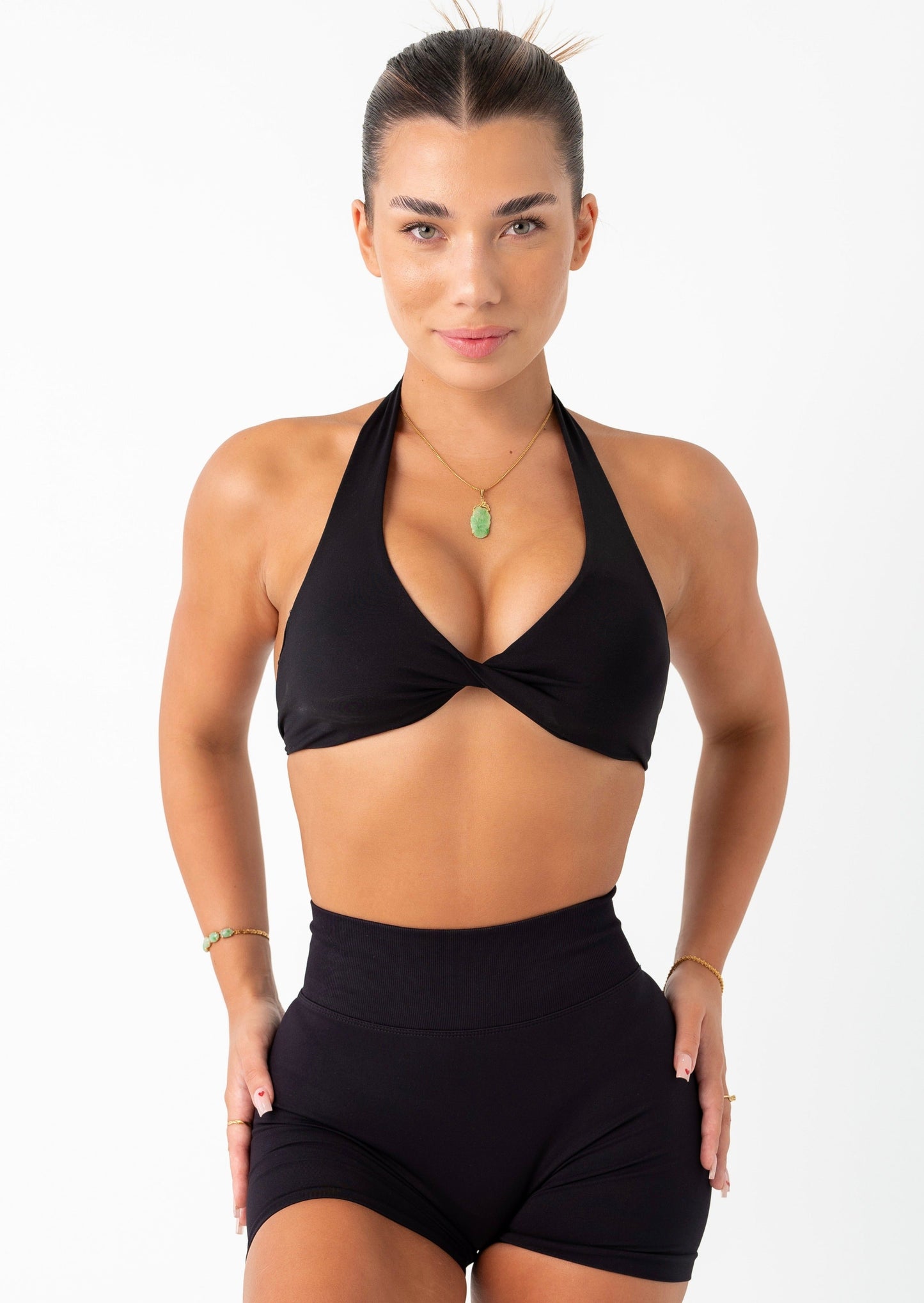 TWIST HALTER BRA - BLACK