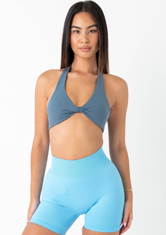 TWIST HALTER BRA - STEEL BLUE