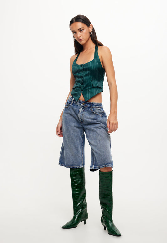NYC HALTER TOP - GREEN PINSTRIPE