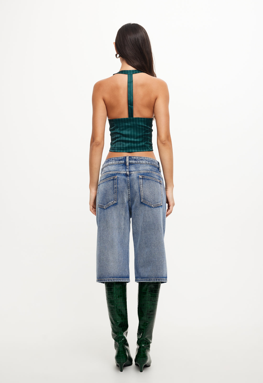 NYC HALTER TOP - GREEN PINSTRIPE