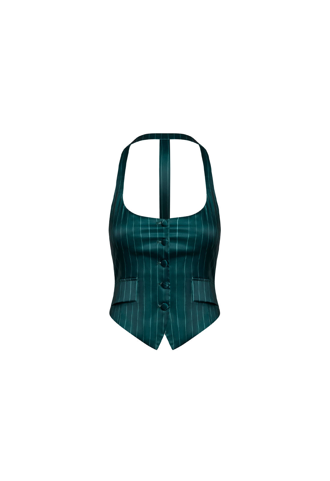 NYC HALTER TOP - GREEN PINSTRIPE