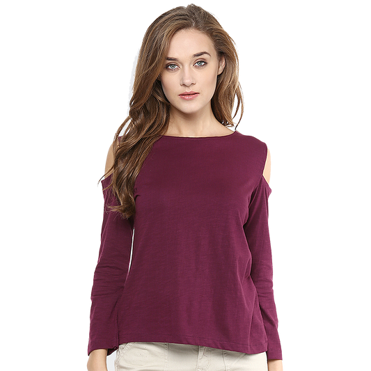 maroon off shoulder t-shirt