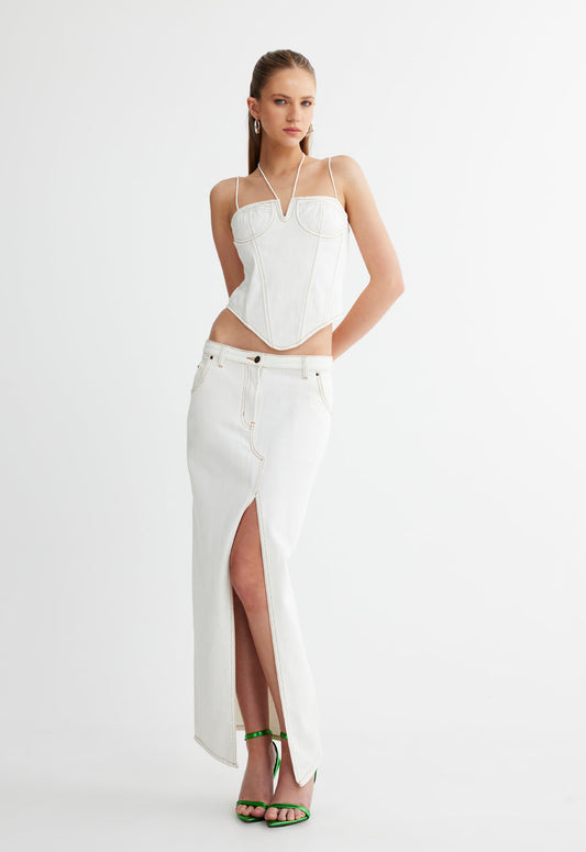 BARBIE SPLIT MIDI - PORCELAIN