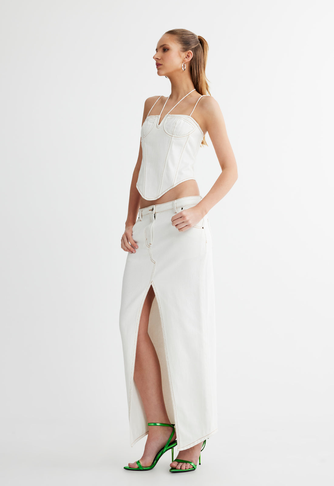 BARBIE SPLIT MIDI - PORCELAIN