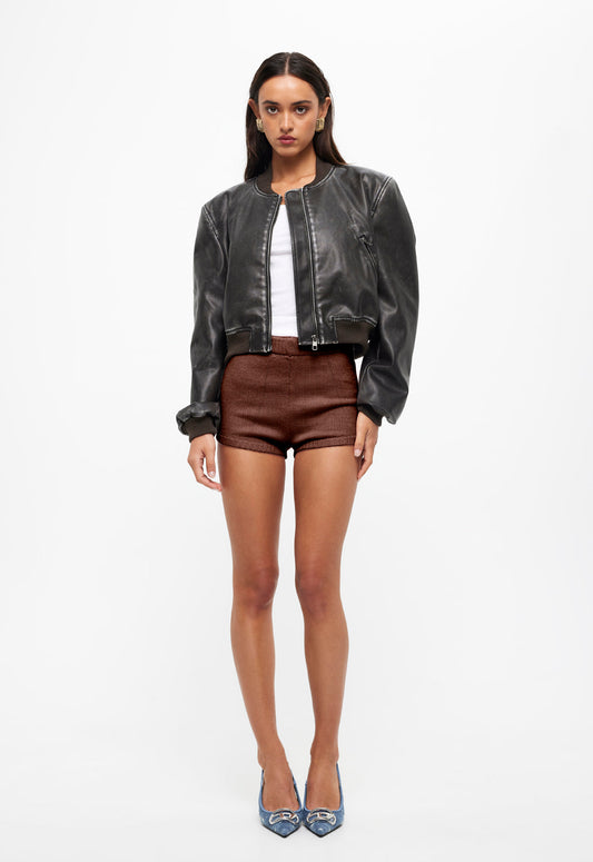 GOLDEN KNIT MINI SHORT - CHOCOLATE