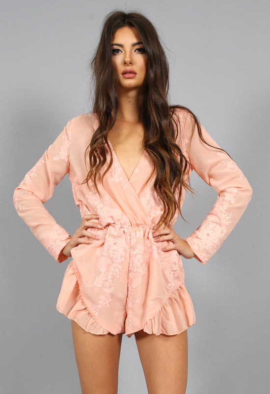 Baby Brooke Lace Romper - BLUSH