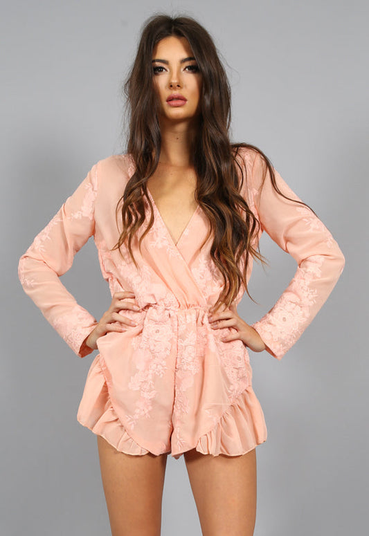 Baby Brooke Lace Romper - BLUSH