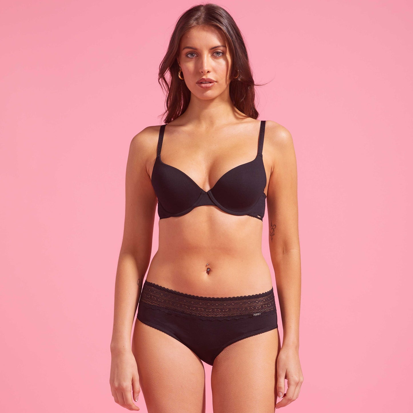 Black Recycled Cotton & Lace Boyleg Set