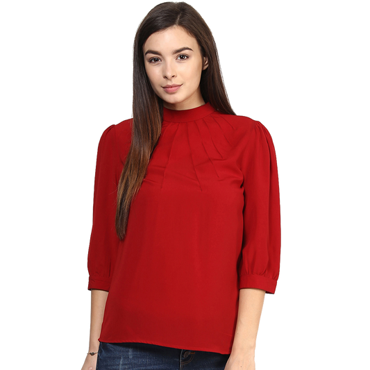 red full neck top