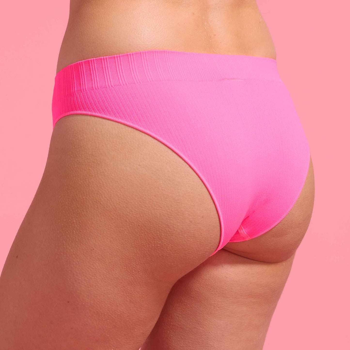 Knockout Pink Ribbed Seamfree Brazilian