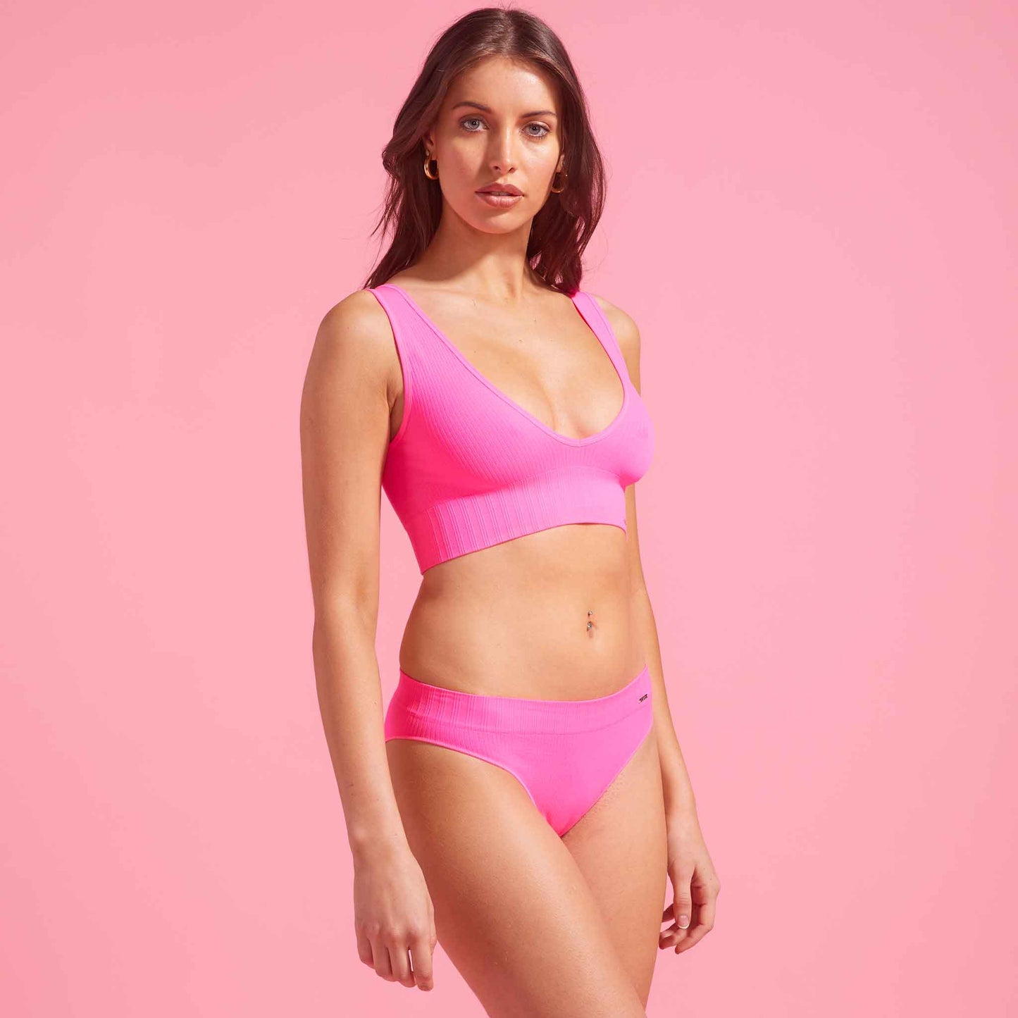 Knockout Pink Ribbed Seamfree Brazilian