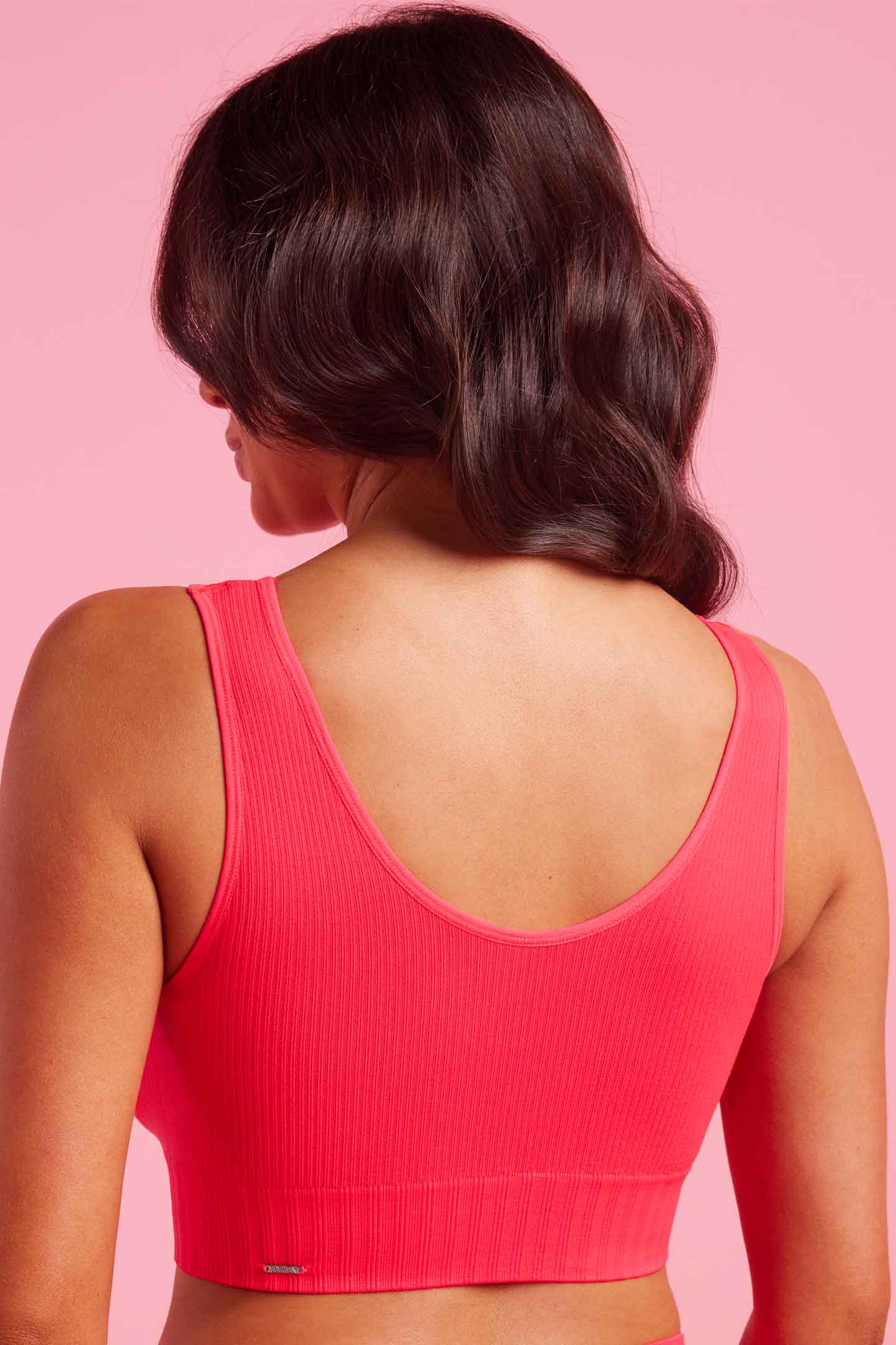 Coral Ribbed Seamfree Bright Reversible Crop Top