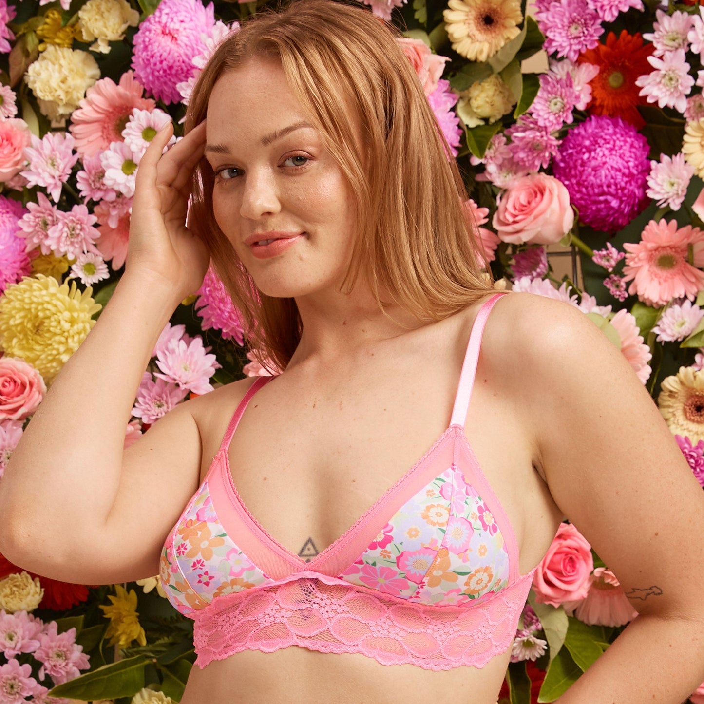 Retro Floral Microfibre & Lace Bralette