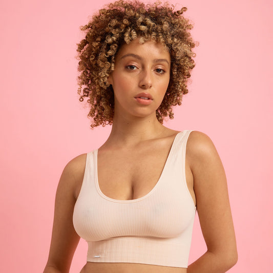 Taupe Ribbed Seamfree Reversible Crop Top