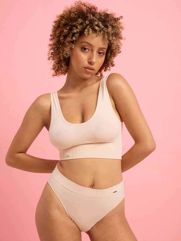 Taupe Ribbed Seamfree High Leg Bikini