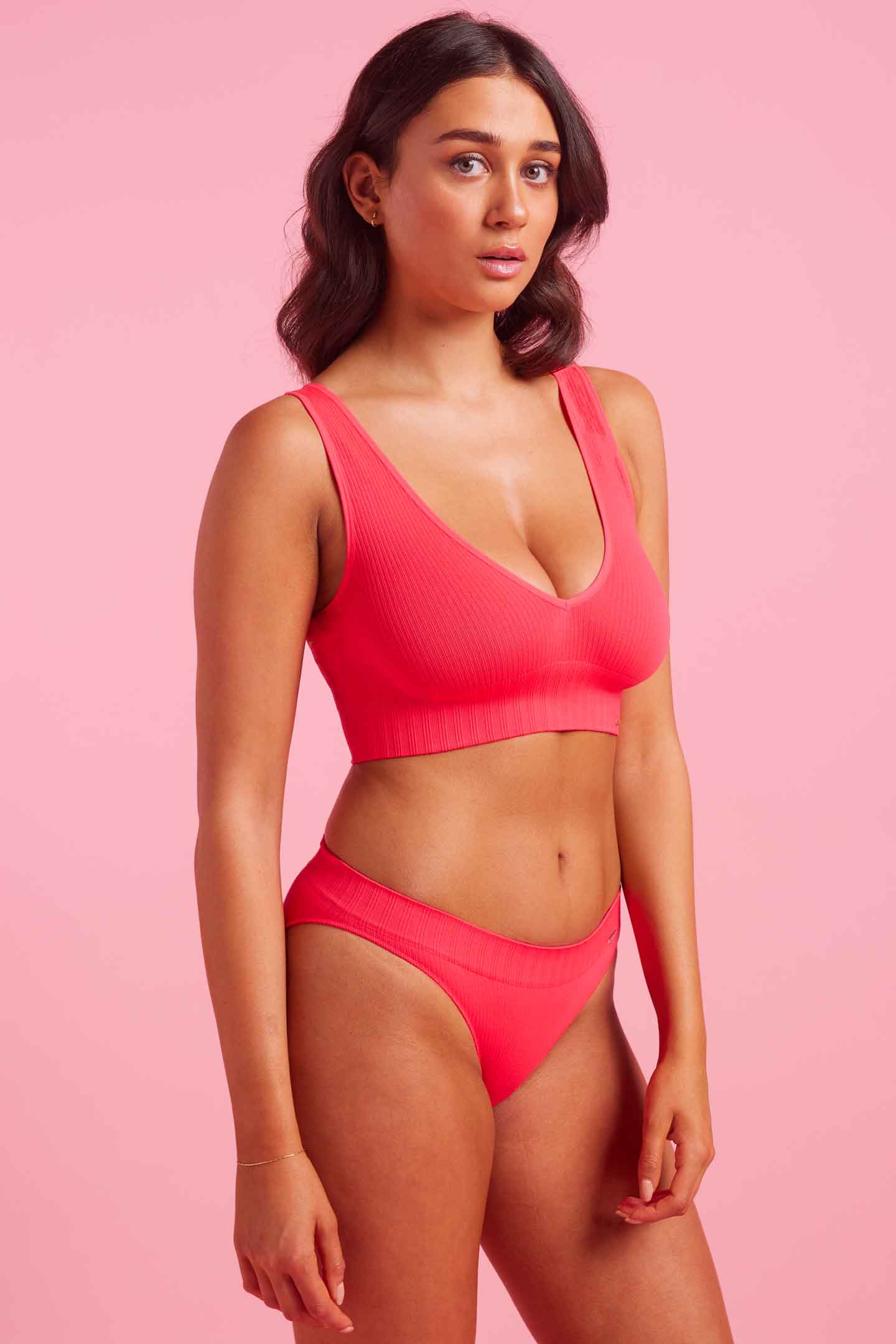 Coral Ribbed Seamfree Bright Bikini