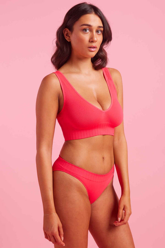 Coral Ribbed Seamfree Bright Bikini