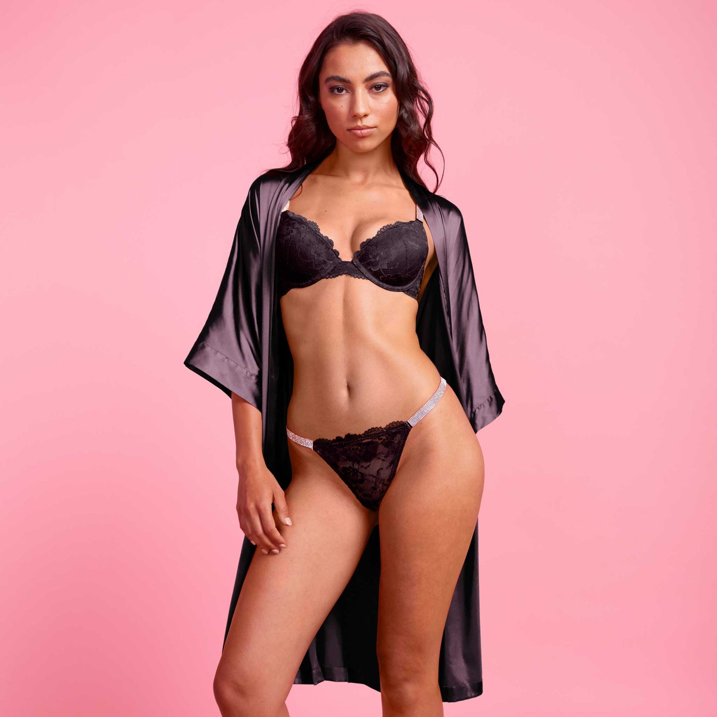 Vixen Black Bra, Bikini Robe Set