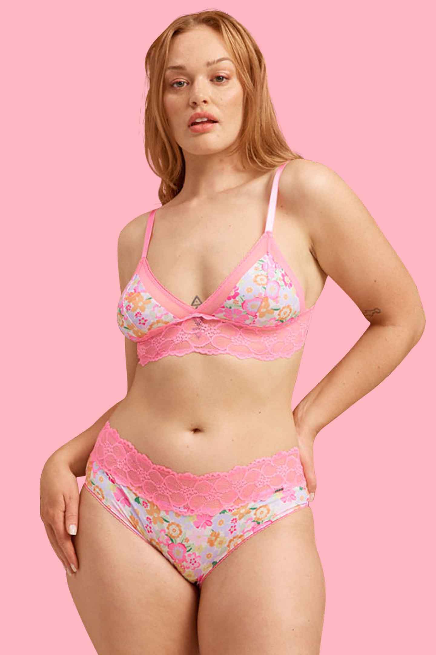 Retro Floral Microfibre & Lace Boyleg