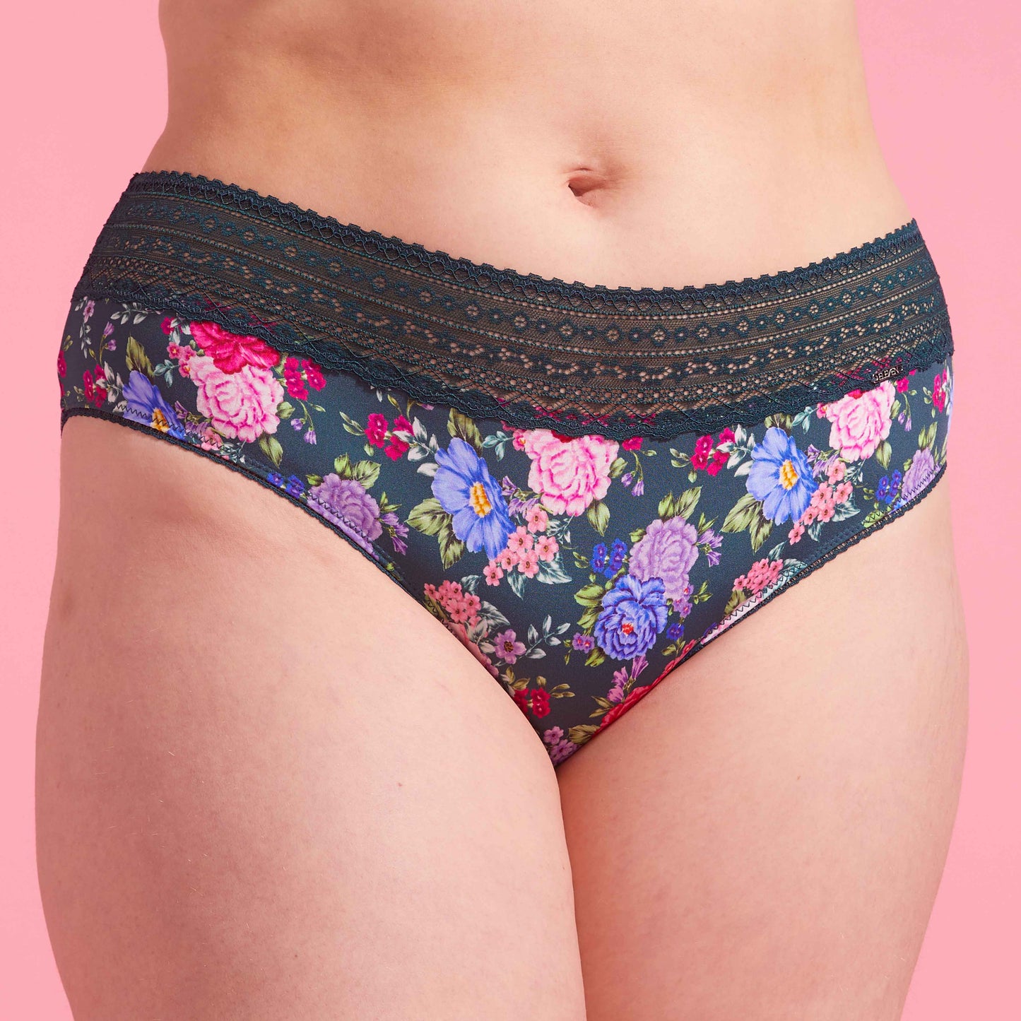 Emerald Green Floral Microfibre & Lace Boyleg Set