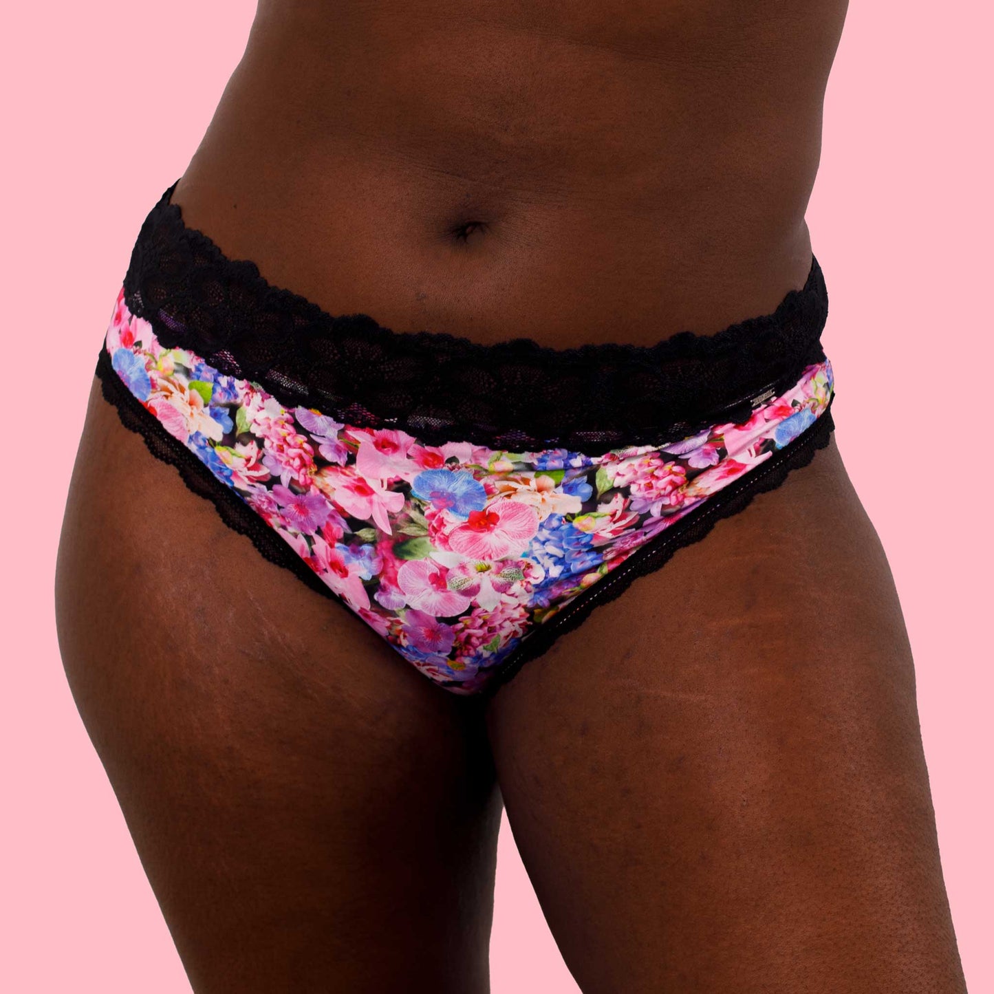 Microfibre & Lace Black Floral Boyleg