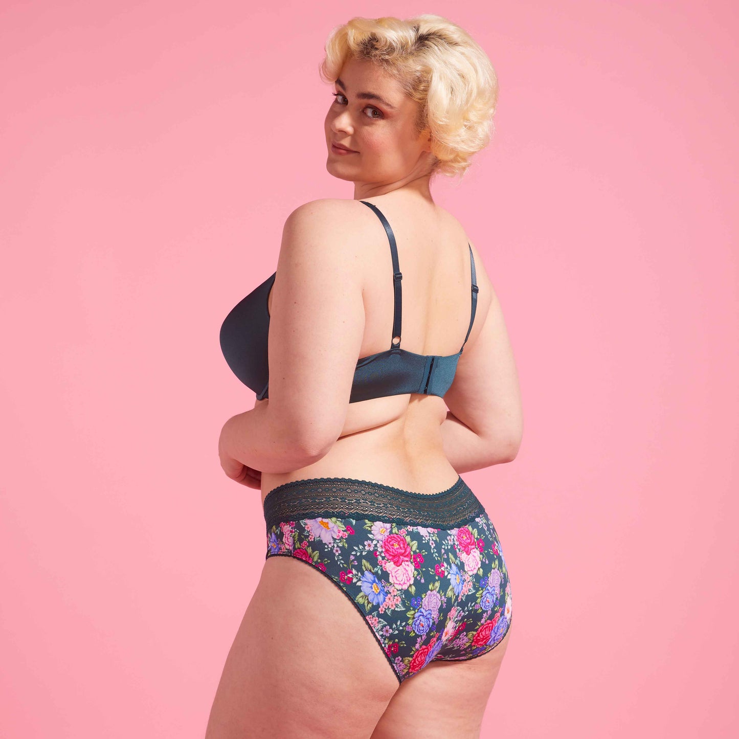 Emerald Green Floral Microfibre & Lace Boyleg Set