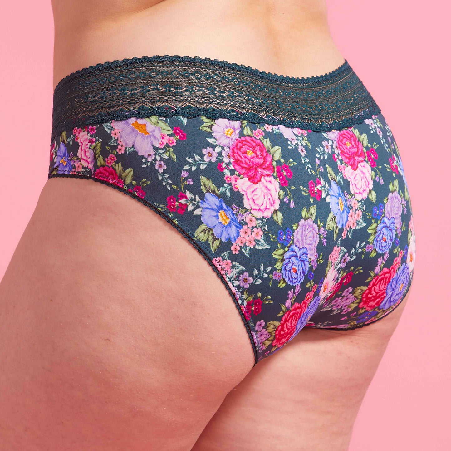 Emerald Green Floral Microfibre & Lace Boyleg