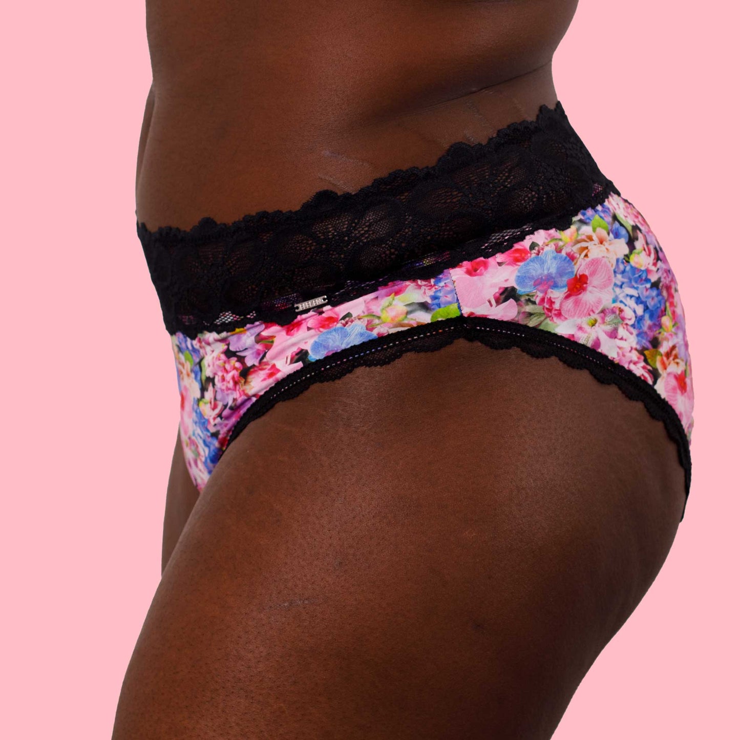 Microfibre & Lace Black Floral Boyleg