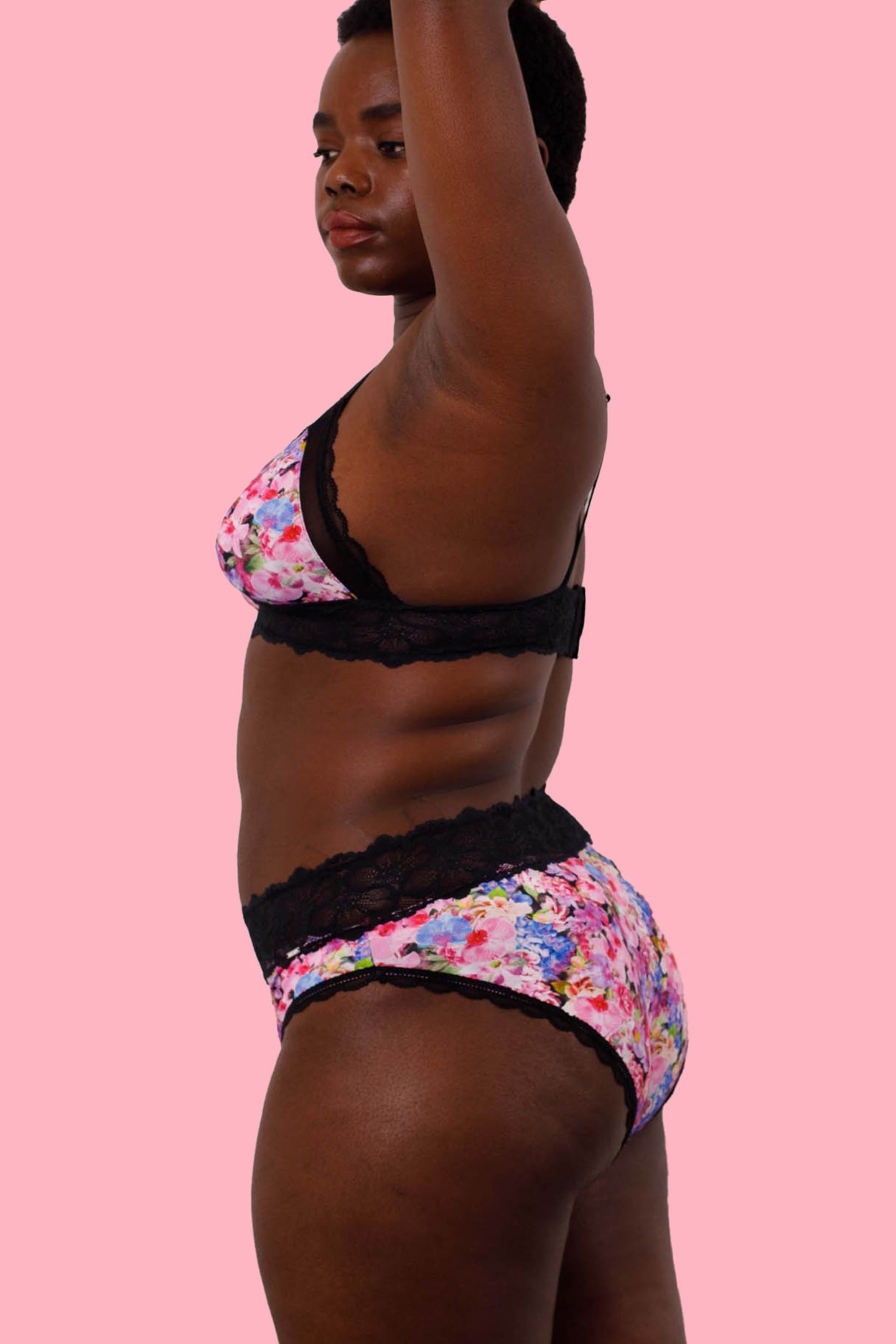 Microfibre & Lace Black Floral Boyleg