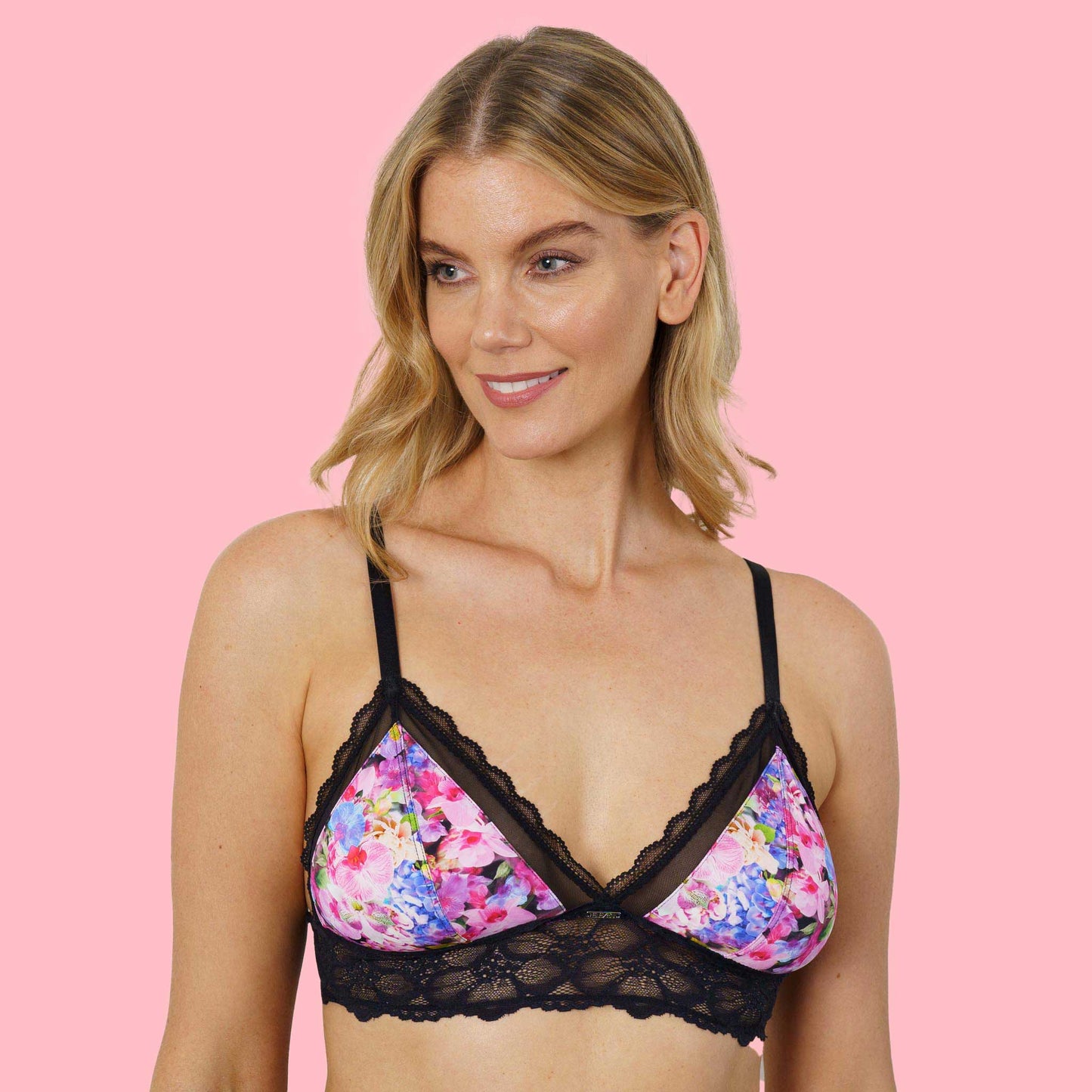 Microfibre & Lace Black Floral Bralette