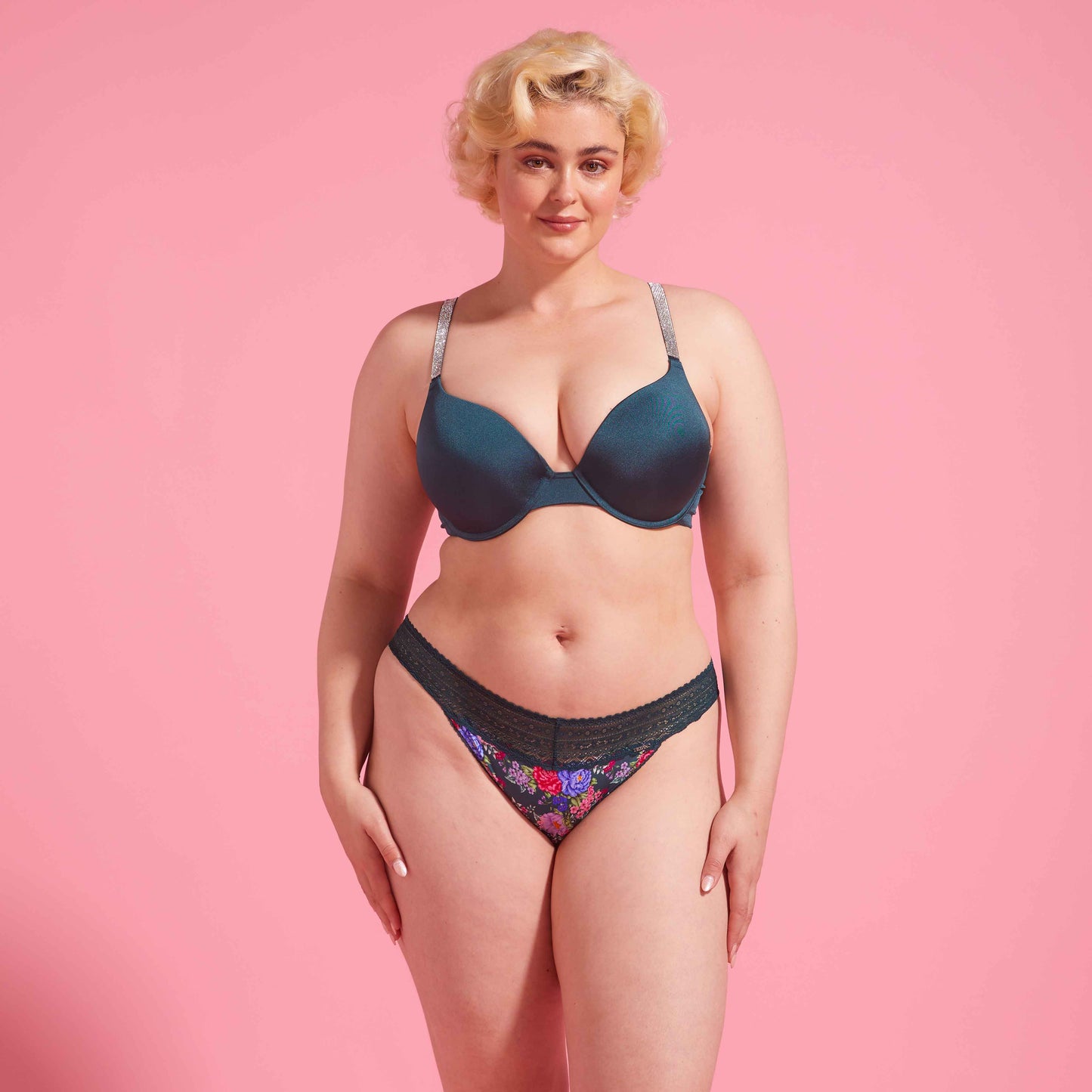 Emerald Green Floral Microfibre & Lace Bikini