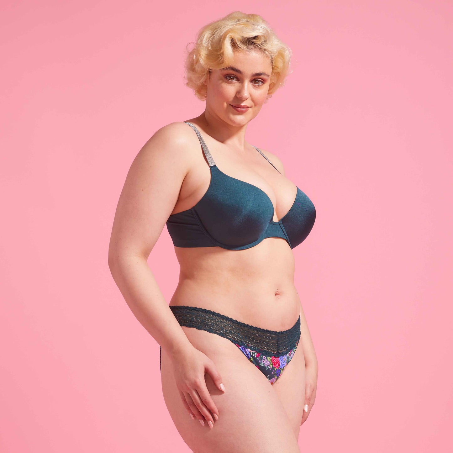 Emerald Green Floral Microfibre & Lace Bikini Set