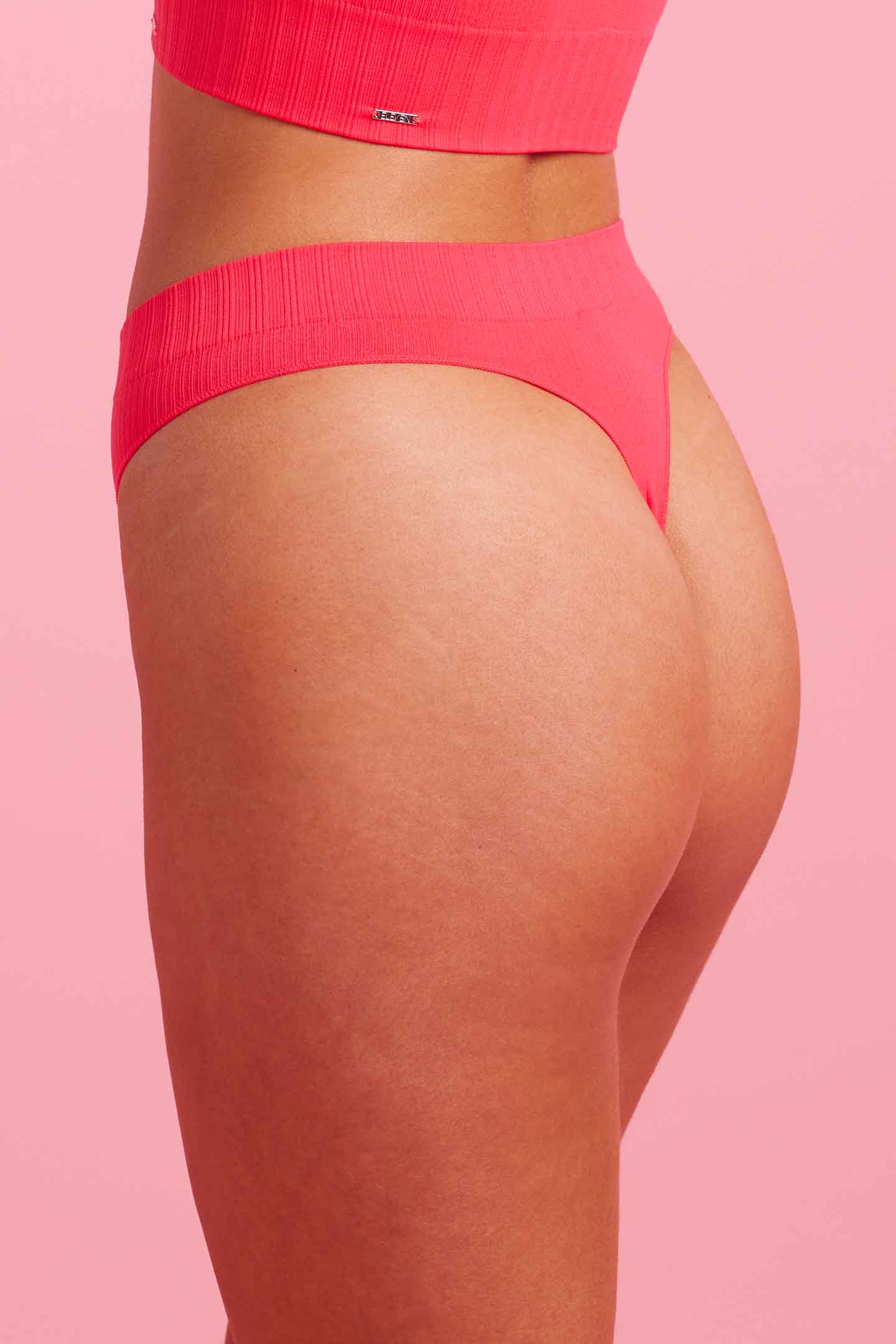 Coral Ribbed Seamfree High Waist G String Set