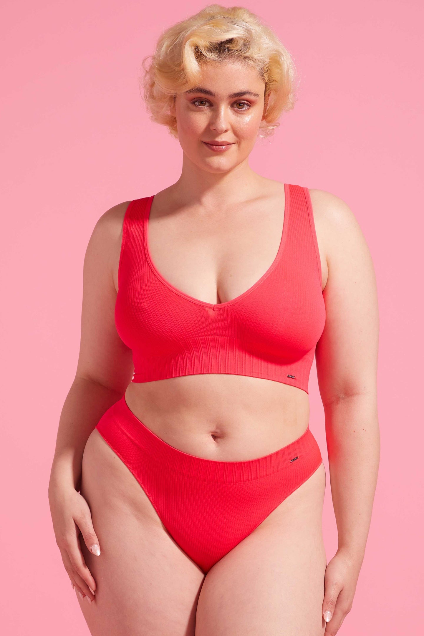 Coral Ribbed Seamfree Bright High Leg Bikini