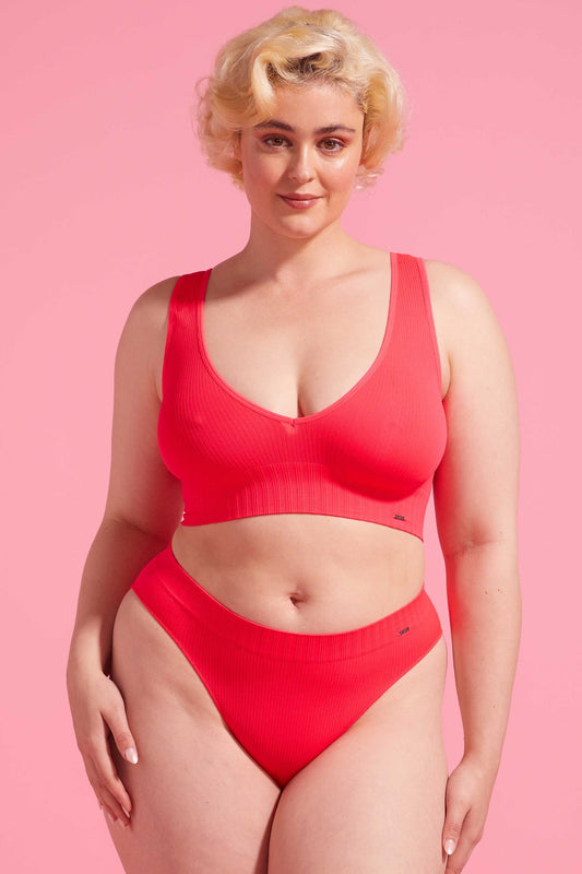 Coral Ribbed Seamfree Bright High Leg Bikini