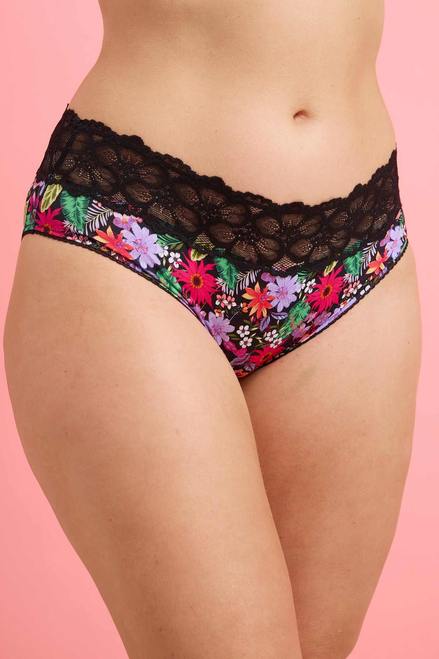 Tropical Floral Microfibre & Lace Boyleg