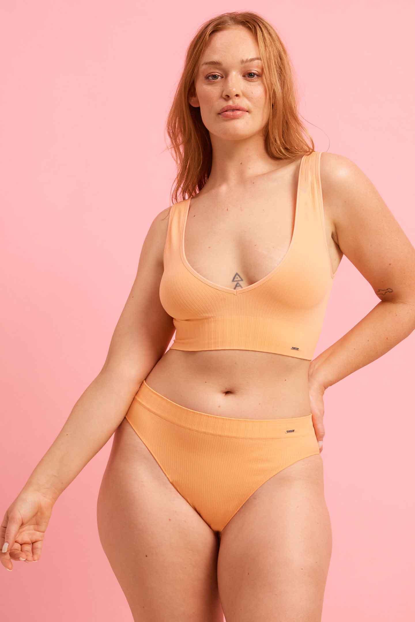Tangerine Ribbed Seamfree High Leg Bikini Set