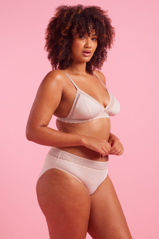 Luxe Microfibre & Lace Taupe High Leg Bikini