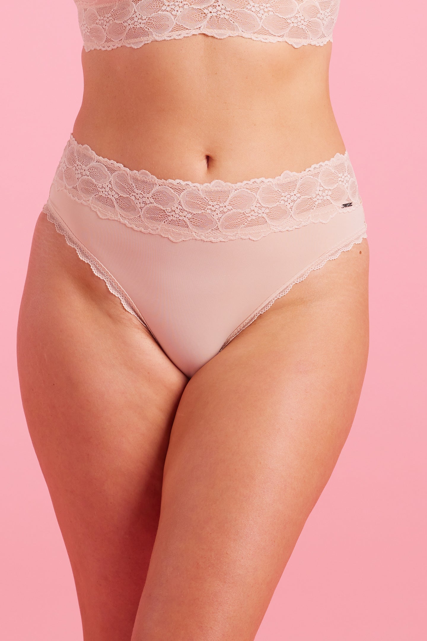 Taupe Microfibre & Lace High Leg Bikini
