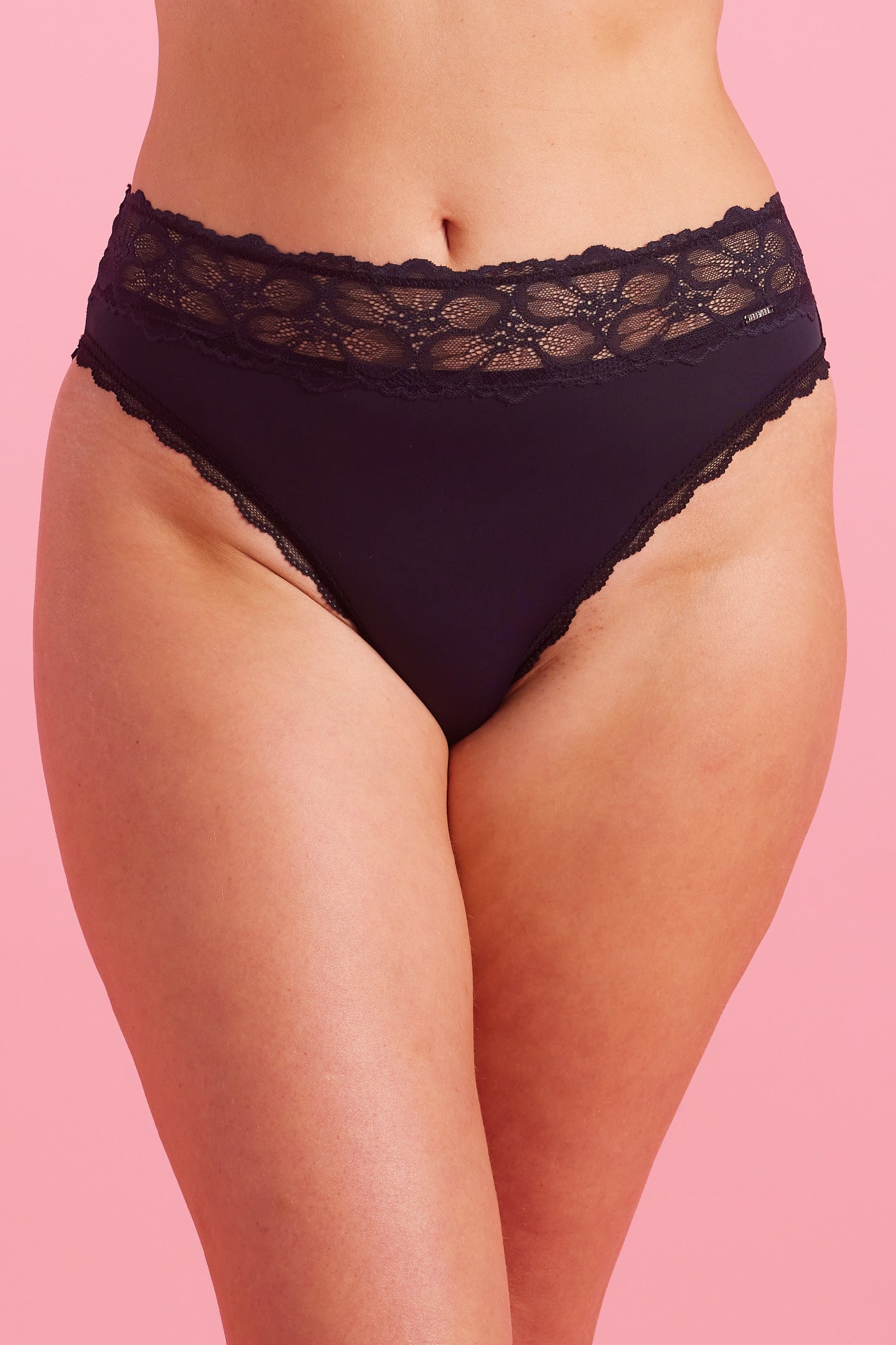 Black Microfibre & Lace High Leg Bikini