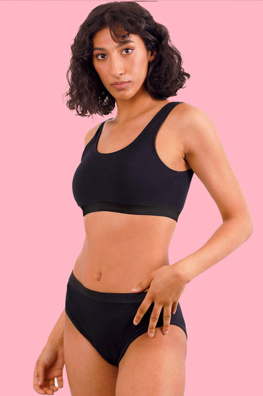 Black Recycled Cotton High Leg Bikini Set