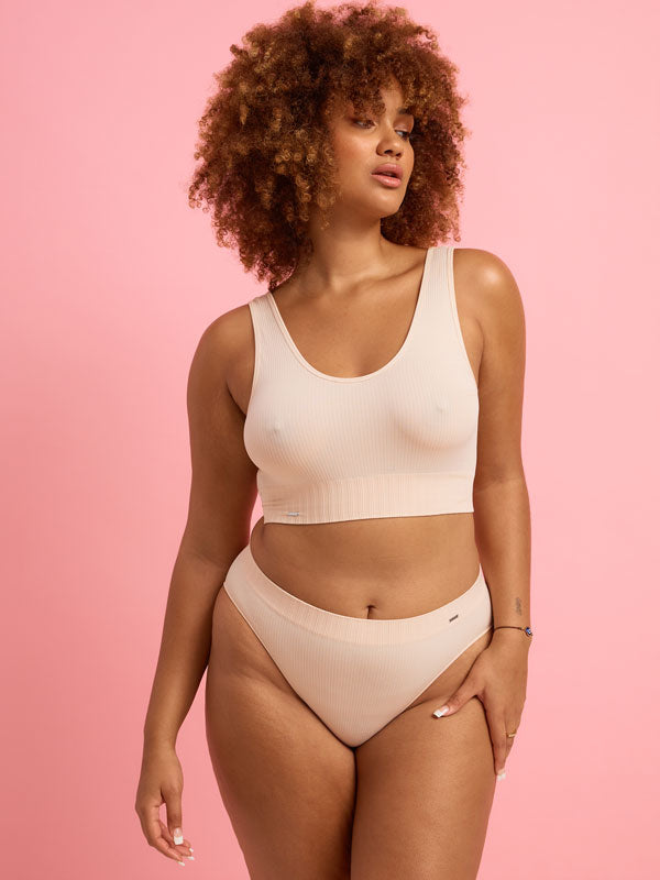 Taupe Ribbed Seamfree High Leg Bikini
