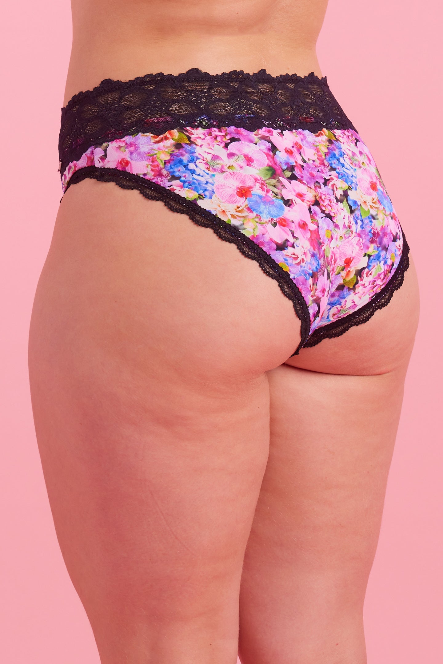 Microfibre & Lace Black Floral High Leg Bikini