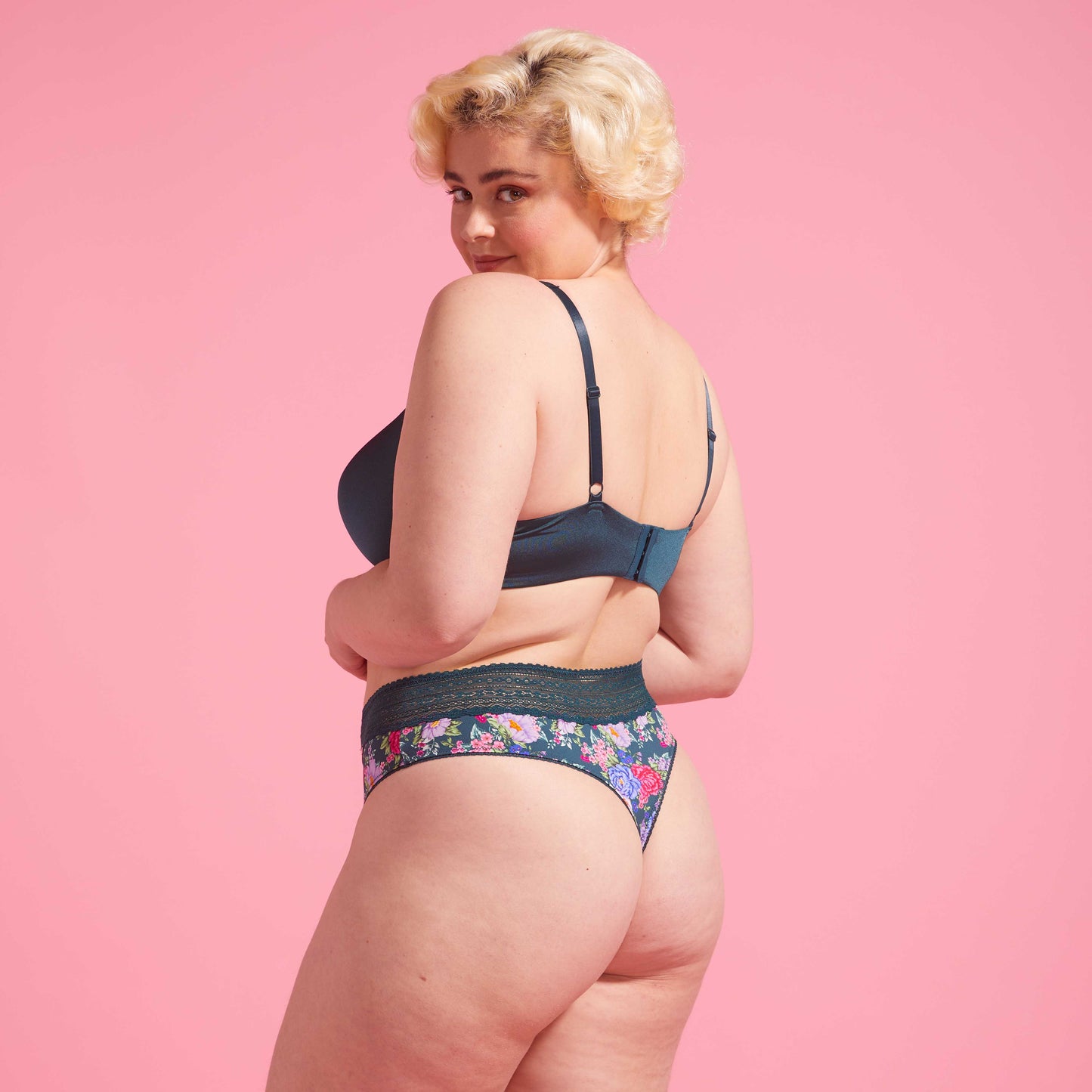 Emerald Green Floral Microfibre & Lace High Waist G-string Set